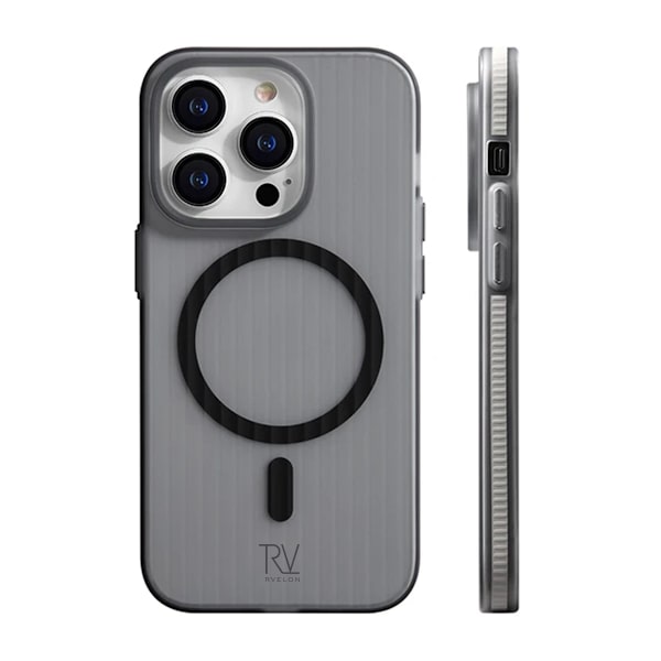 iPhone 14 Pro Mobilskal Korrugerad med Magsafe Rvelon - Grå Grey