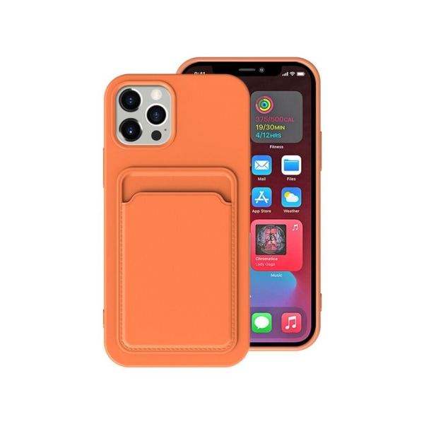 iPhone 13 Pro Max Silikonskal med Korthållare - Orange Orange
