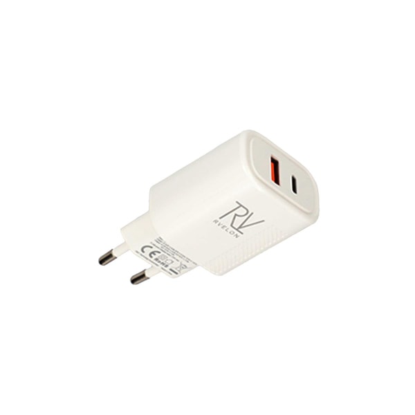 Rvelon Snabbladdare USB-A & USB-C 20W White