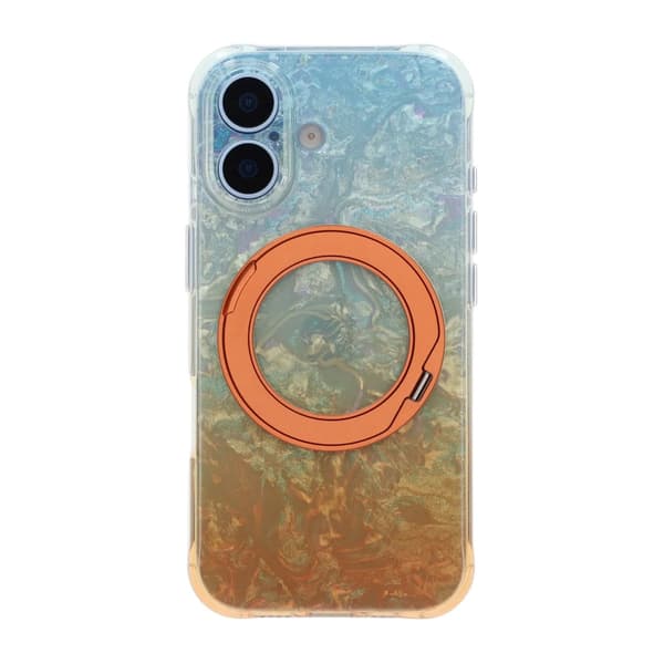 Marmoreret cover til iPhone 17 med roterende stativ og Magsafe - Orange orange