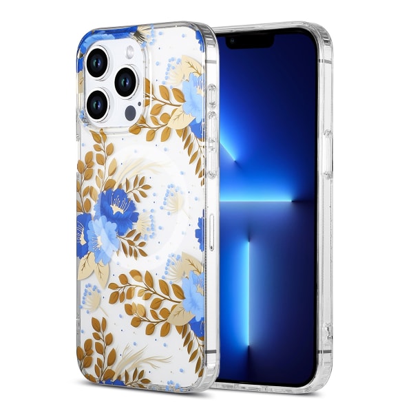 iPhone 13 Pro Max Mobilskal MagSafe - Blommor Blå/Guld Multicolor