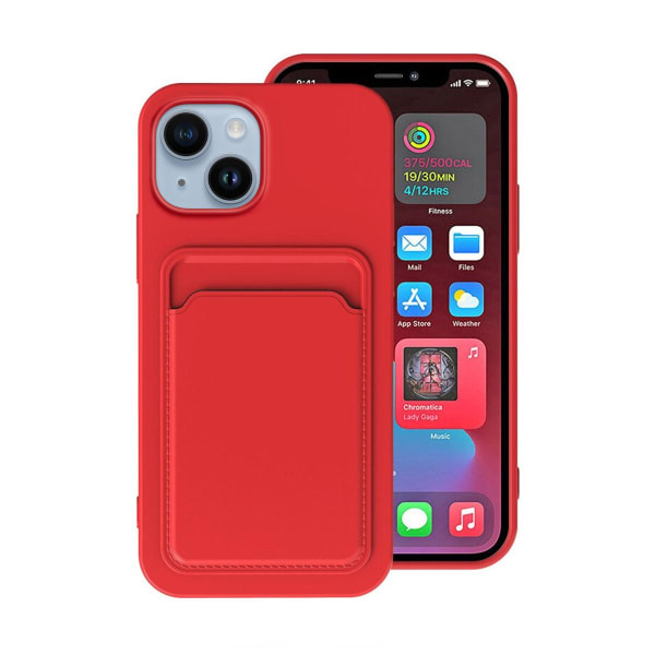 iPhone 14 Plus Silikonskal med Korthållare - Röd Röd