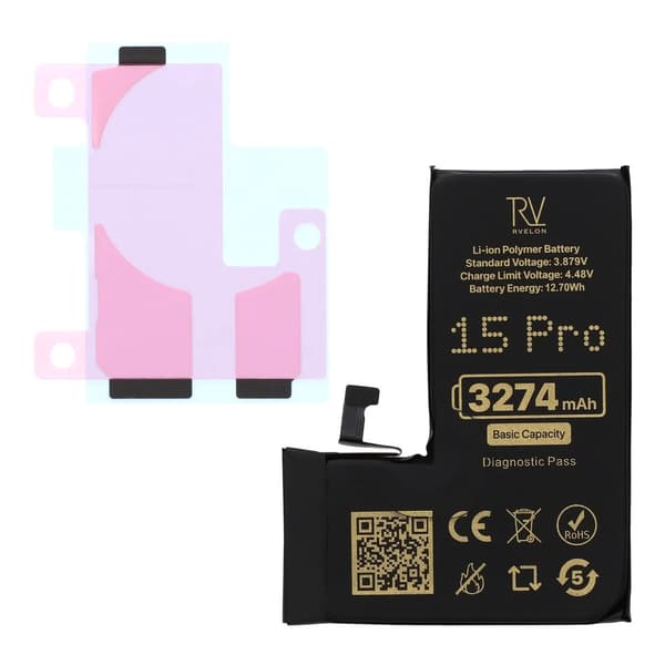 Rvelon Batteri för iPhone 15 Pro - 3274 mAh Originalkapacitet