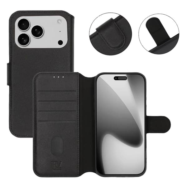 Rvelon Plånboksfodral Äkta Läder för iPhone 17 Pro - Svart svart