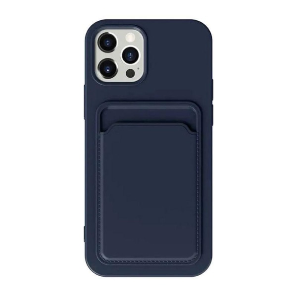 iPhone 15 Plus Mobilskal Silikon med Korthållare - Blå Blå