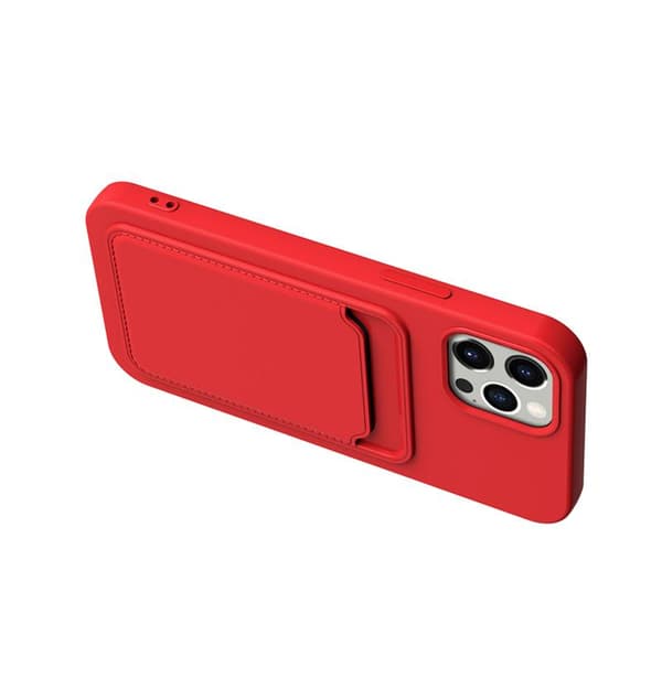 iPhone 13 Pro Max Silikonskal med Korthållare - Röd Red