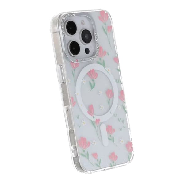Blommigt Skal med Magsafe för iPhone 16 Pro - Rosa rosa