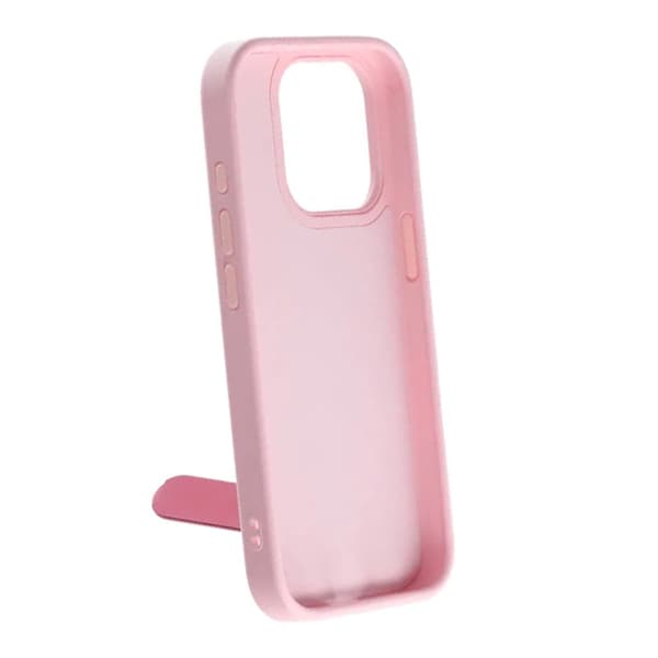 Skal med utfällbart roterande stativ för iPhone 16 Pro - Rosa vaaleanpunainen