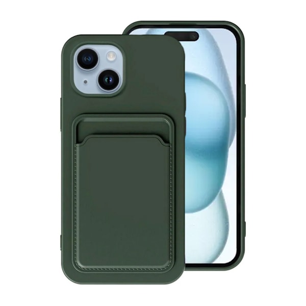 iPhone 15 Mobilskal Silikon med Korthållare - Grön Green