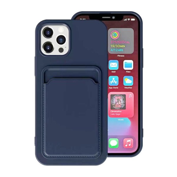 iPhone 15 Pro Mobilskal Silikon med Korthållare - Blå Blå