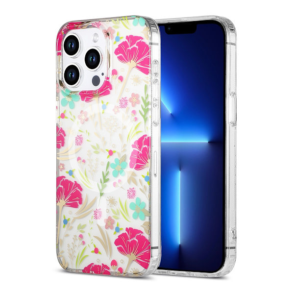 iPhone 13 Pro Max Mobilskal MagSafe - Blommor Röd/Grön multifärg