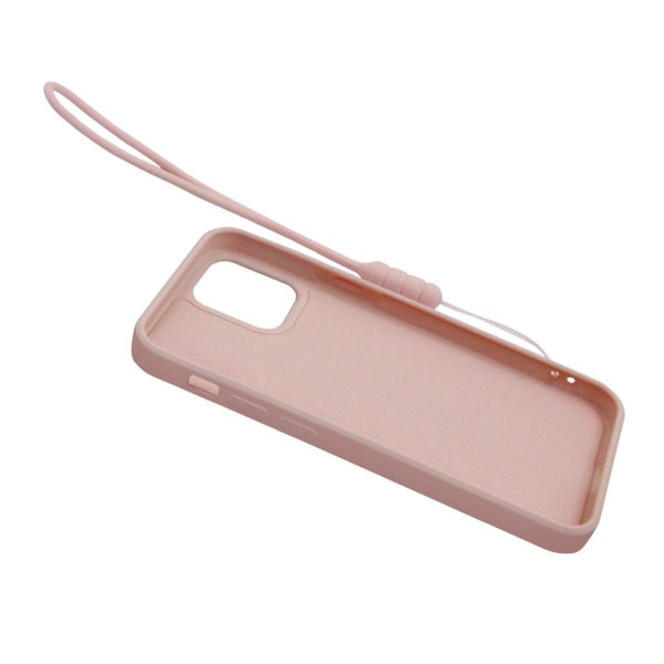 iPhone 12 Mini Silikonskal med Ringhållare och Handrem - Rosa Rosa guld
