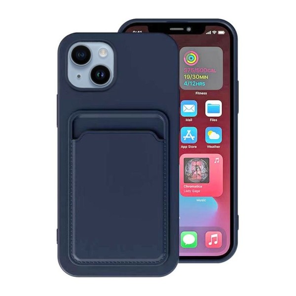 iPhone 15 Mobilskal Silikon med Korthållare - Blå Blue