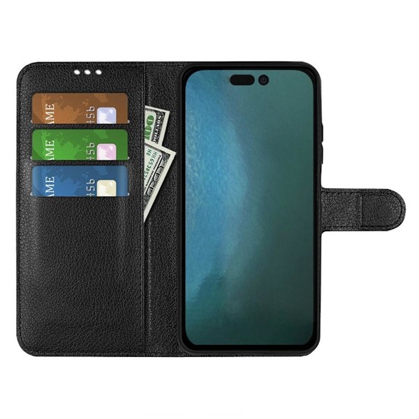iPhone 14 Pro Plånboksfodral med Stativ - Svart Black