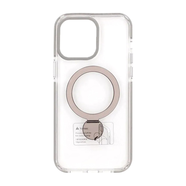 Skal Magsafe till iPhone 15 Pro Max - Transparent grå med ringstativ grå