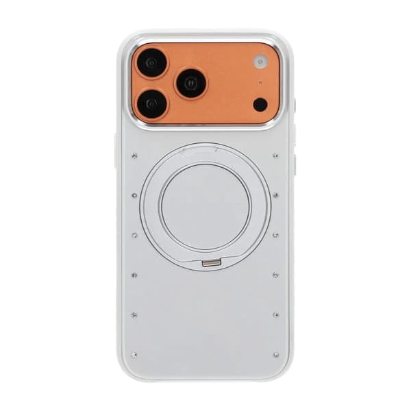 Mobilskal med roterande stativ och strass för iPhone 17 Pro och 18 Pro - Vit vit