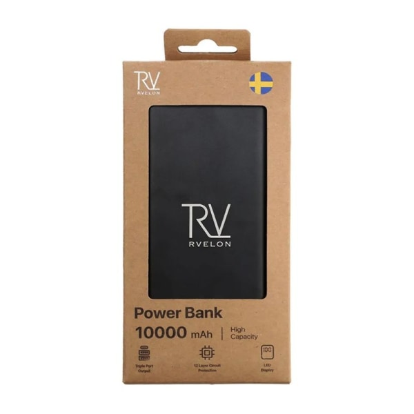 Rvelon Powerbank 10000 mAh - Svart Black