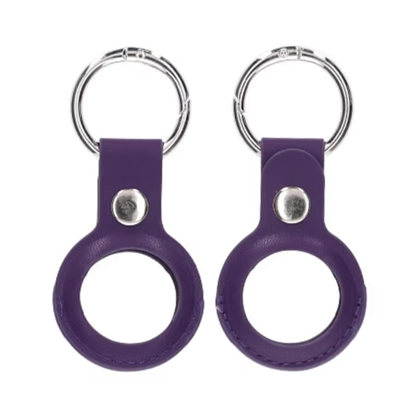 Airtag Fodral PU-Läder Nyckelring - Mörklila Purple