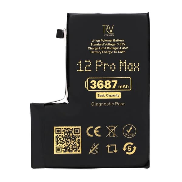 Rvelon Batteri för iPhone 12 Pro Max - 3687 mAh Originalkapacitet