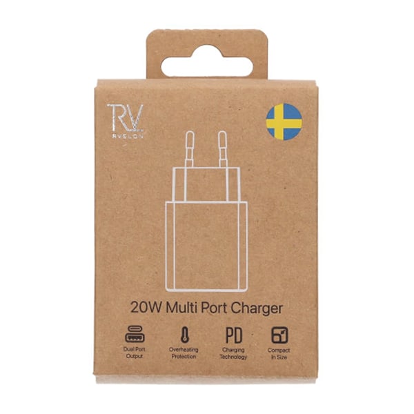 Rvelon Snabbladdare USB-A & USB-C 20W Vit