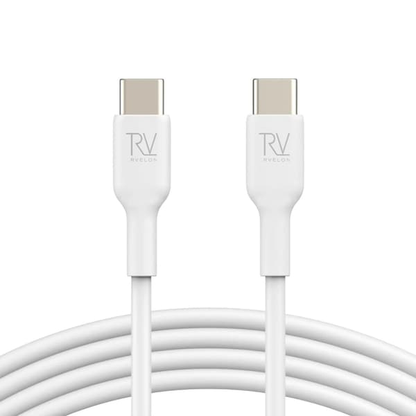 Rvelon USB-C Laddkabel 60W Snabbladdning 1.8m - Vit Silver