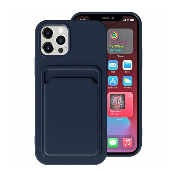 iPhone 15 Plus Mobilskal Silikon med Korthållare - Blå Blå