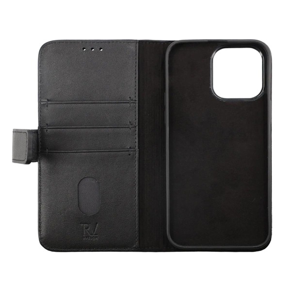 iPhone 14 Pro Max Plånboksfodral Läder Rvelon - Svart Black