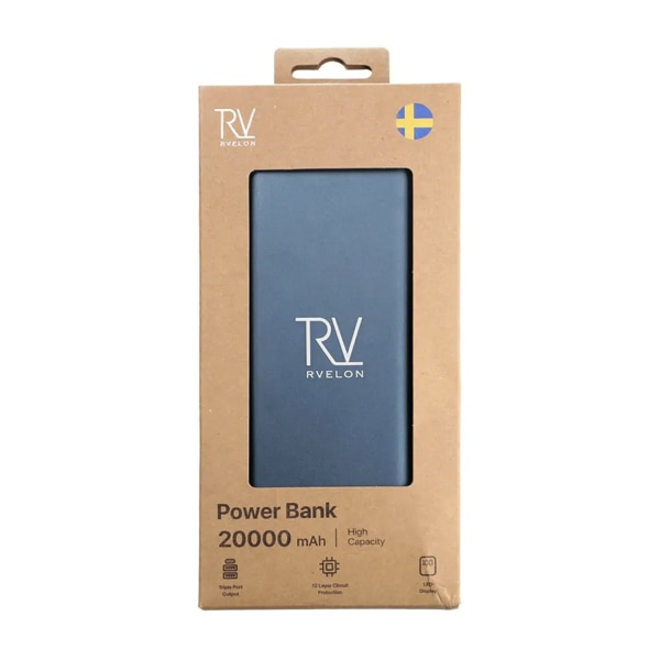 Rvelon Powerbank 20000 mAh - Blå Blå