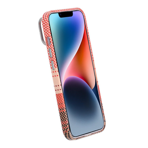 iPhone 13/14 Skal med Magsafe och Utfällbart Stativ - Randig Orange
