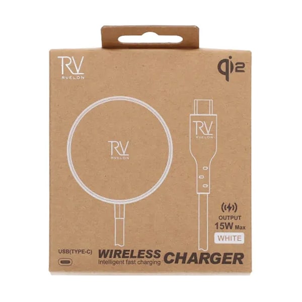 Rvelon Trådlös MagSafe Laddare med Stativ Qi2 15W USB-C - Vit Silver