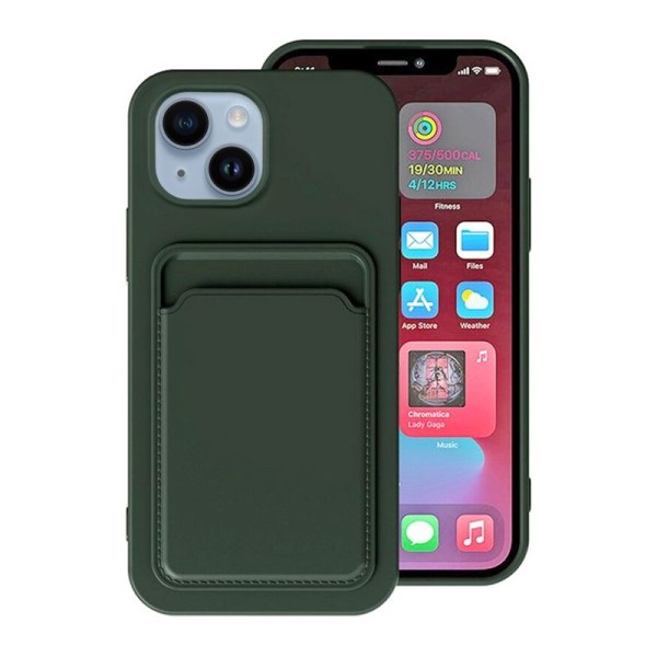 iPhone 15 Mobilskal Silikon med Korthållare - Grön Grön