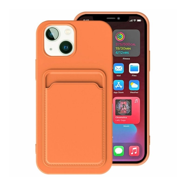 iPhone 15 Mobilskal Silikon med Korthållare - Orange Orange