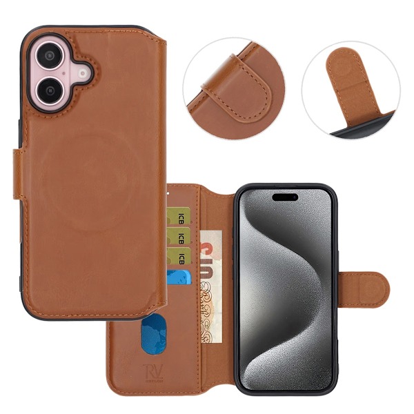 iPhone 16 Plånboksfodral Rvelon - Brun Brown