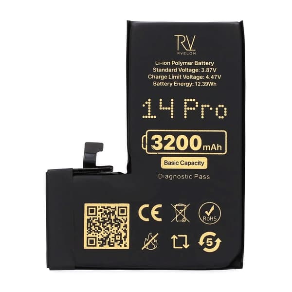 Rvelon Batteri för iPhone 14 Pro - 3200 mAh Originalkapacitet