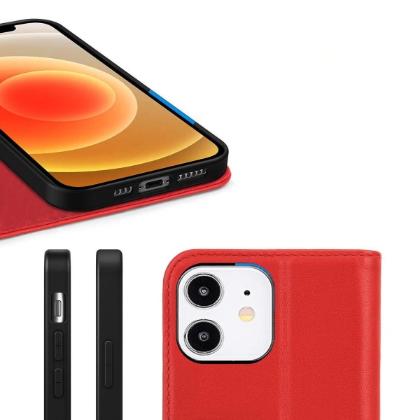 iPhone 12 Mini Plånboksfodral Läder Rvelon - Röd Röd