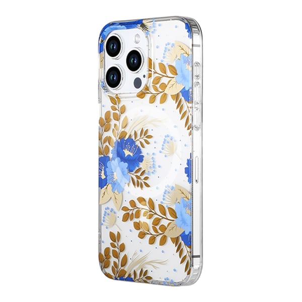 iPhone 15 Pro Mobilskal MagSafe - Blommor Blå/Guld Multicolor
