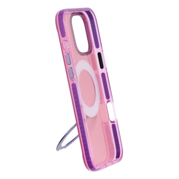 Stöttåligt skal med roterbart stativ för iPhone 16 Pro Max - Rosa-lila punainen