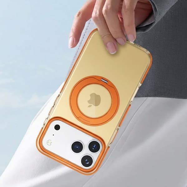 Stöttåligt skal med roterbart stativ för iPhone 17 Pro Max - Orange oranssi