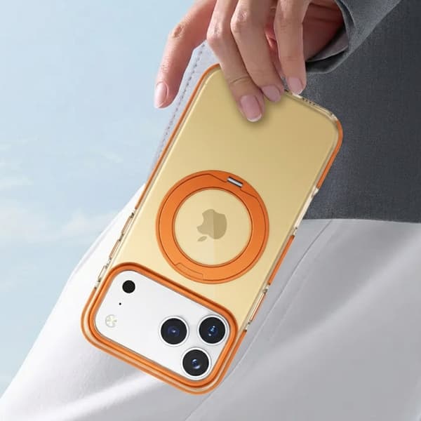 Stöttåligt skal med roterbart stativ för iPhone 17 Pro - Orange orange