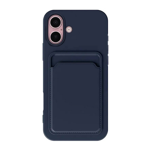 iPhone 16 Plus Mobilskal Silikon med Korthållare - Blå Blue