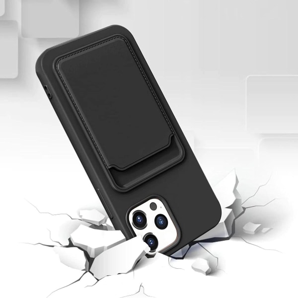 iPhone 12/12 Pro Silikonskal med Korthållare - Svart Black