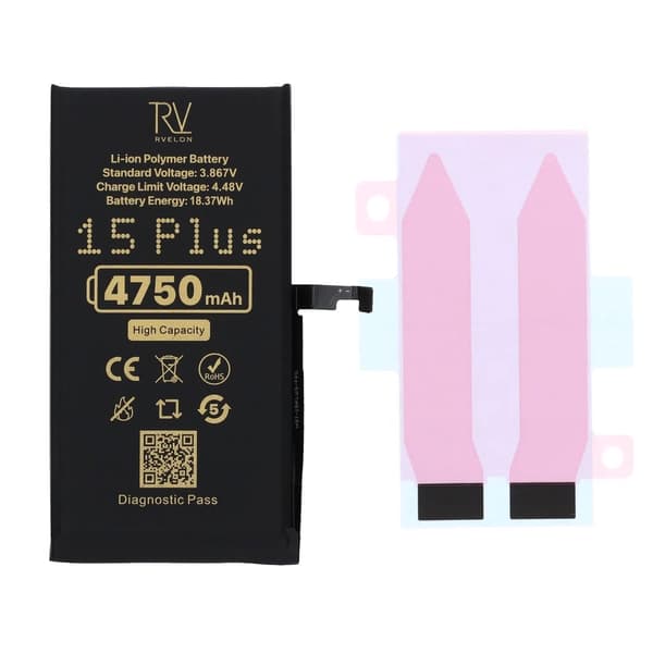 Rvelon Batteri för iPhone 15 Plus - 4750 mAh Högkapacitet