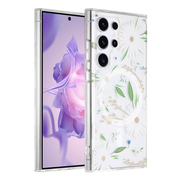 Samsung Galaxy S24 Ultra Mobilskal Magnet - Blommor Vit