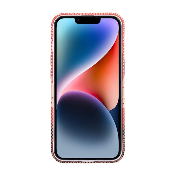 iPhone 13/14 Skal med Magsafe och Utfällbart Stativ - Randig Orange