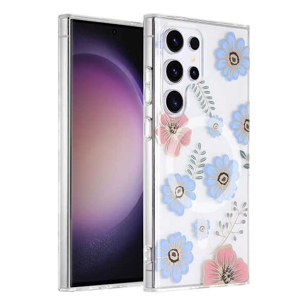 Samsung Galaxy S23 Ultra Mobilskal Magnet - Blommor Röd/Blå multifärg