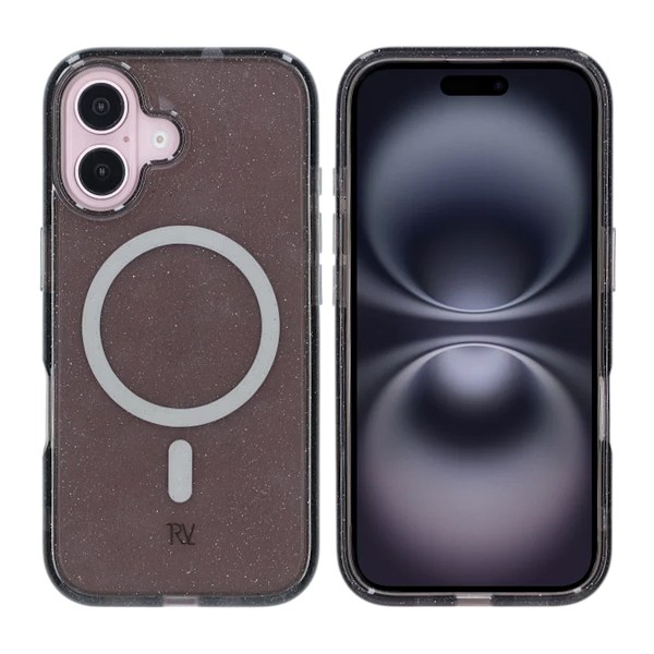 iPhone 16 Rvelon Mobilskal TPU med MagSafe - Glitter Svart Svart