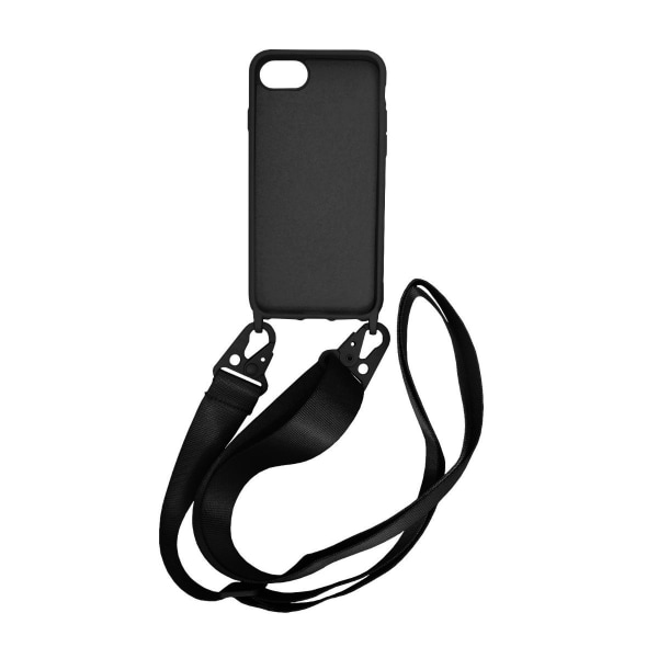 iPhone 7/8/SE (2020/2022) Silikonskal med Rem/Halsband - Svart Black
