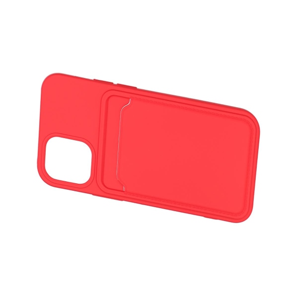 iPhone 12 Mini Silikonskal med Korthållare - Röd Red