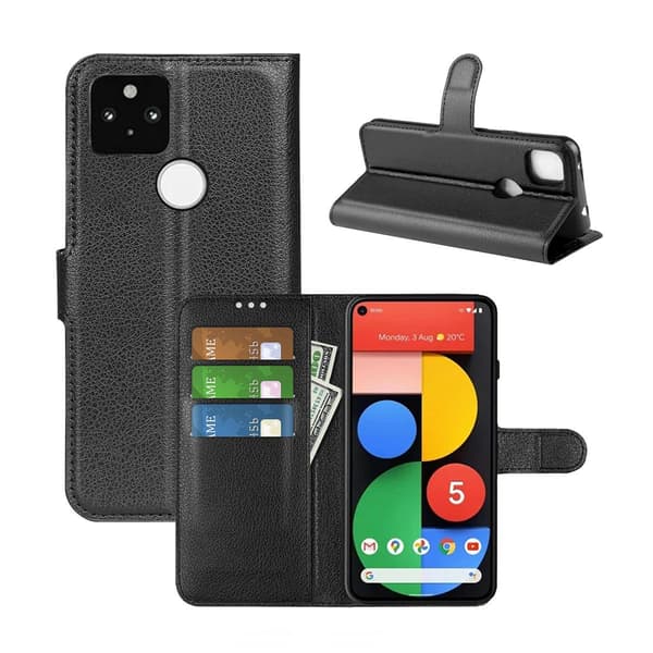 Google Pixel 5A Plånboksfodral med Stativ - Svart Svart