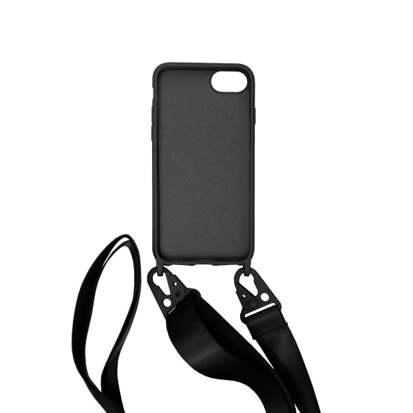 iPhone 7/8/SE (2020/2022) Silikonskal med Rem/Halsband - Svart Black